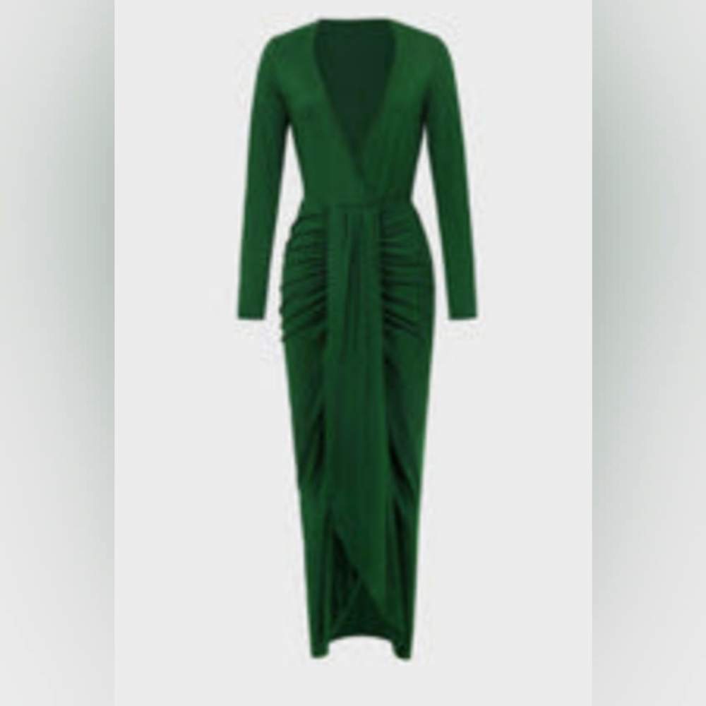 Deep V-Neck Maxi Dress Dark Green / M - NWT
